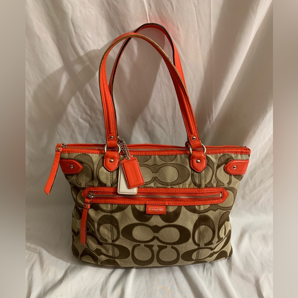 Coach Tan and Orange Signature Tote